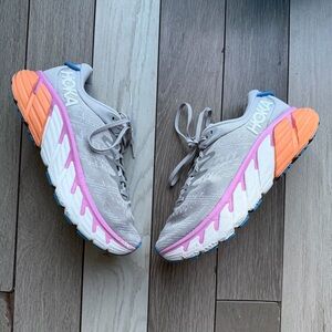 Hoka Gray and Pink Athletic Shoes